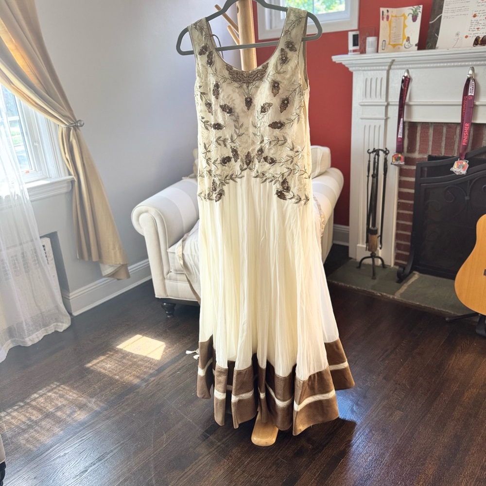 Gold and Brown Asymmetrical Tiered Lehenga for Wedding